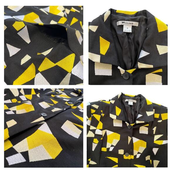 Peter Nygard Jacket Embroidered Black Yelllow Plus 16 - Picture 2 of 10